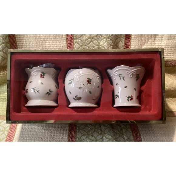 Lenox Williamsburg Boxwood and Pine Set of 3 Votive Candle Holders New - Picture 2 of 16